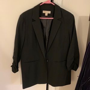 Michael Kors one button, black suit coat with scrunched 3/4 sleeves
